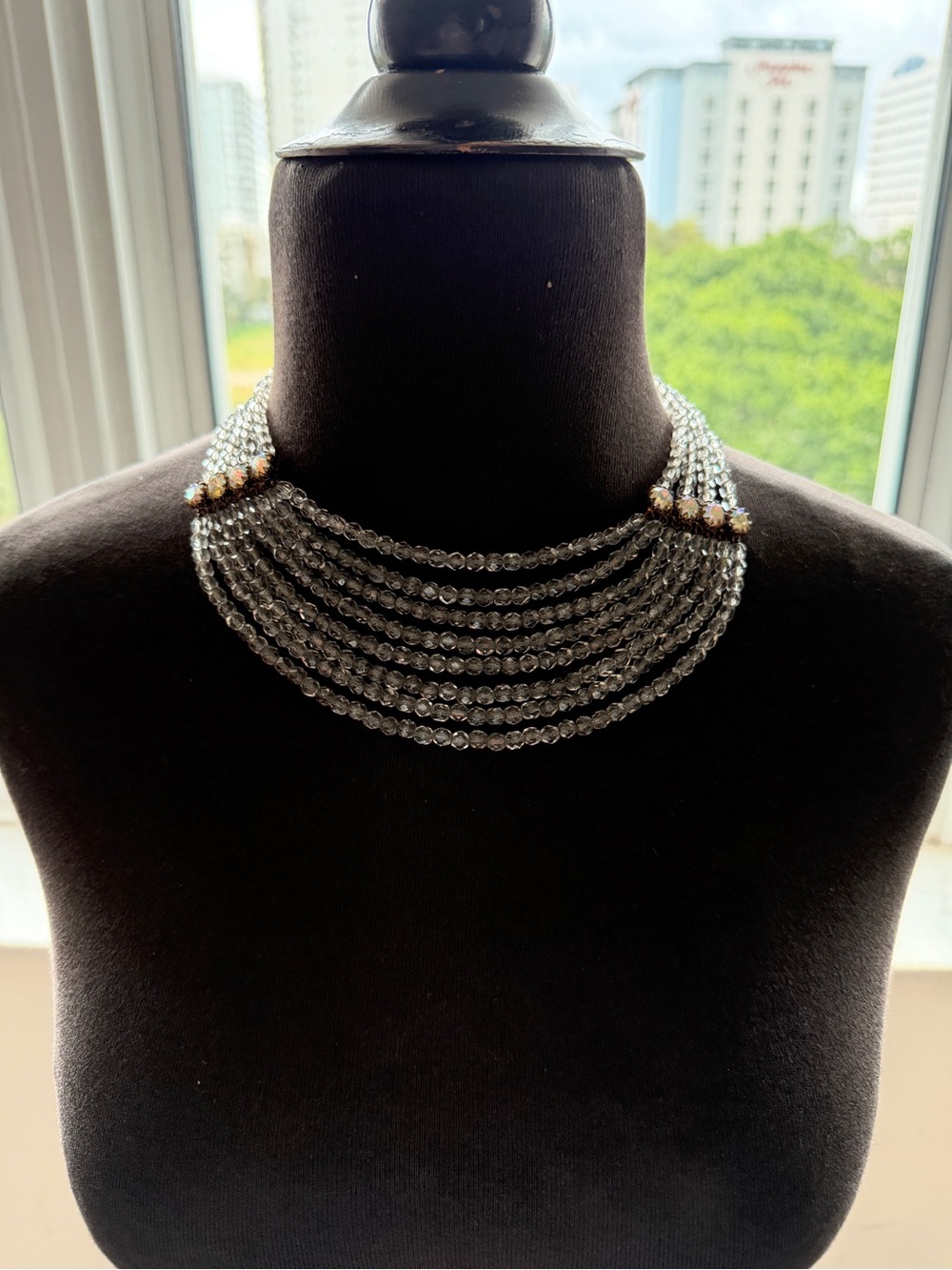Vintage Grey Iridescent crystal Choker  with aurora borealis bars